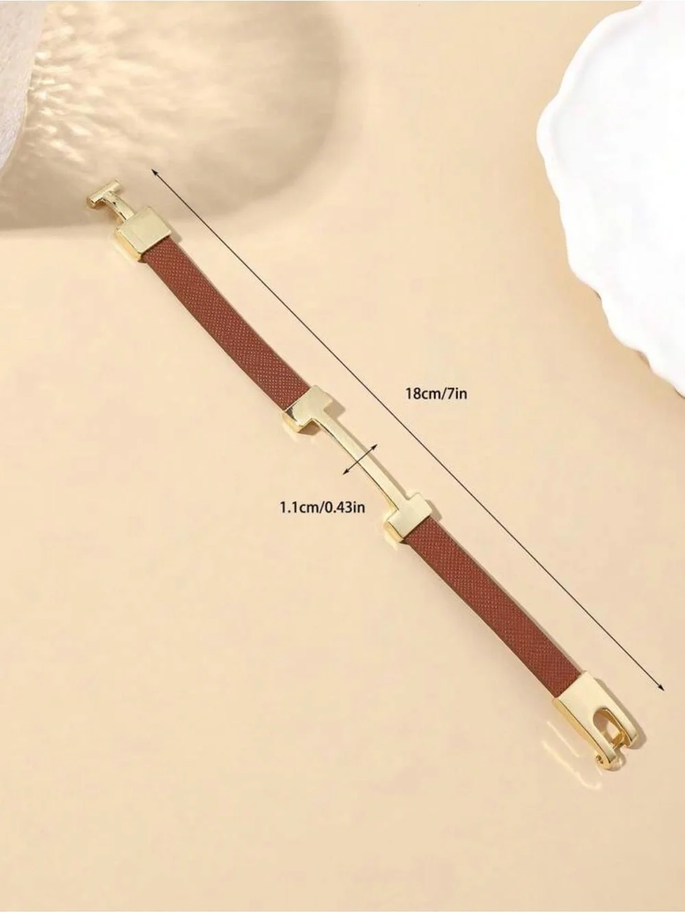 Gold-Tone Hardware Brown Leather Bracelet
